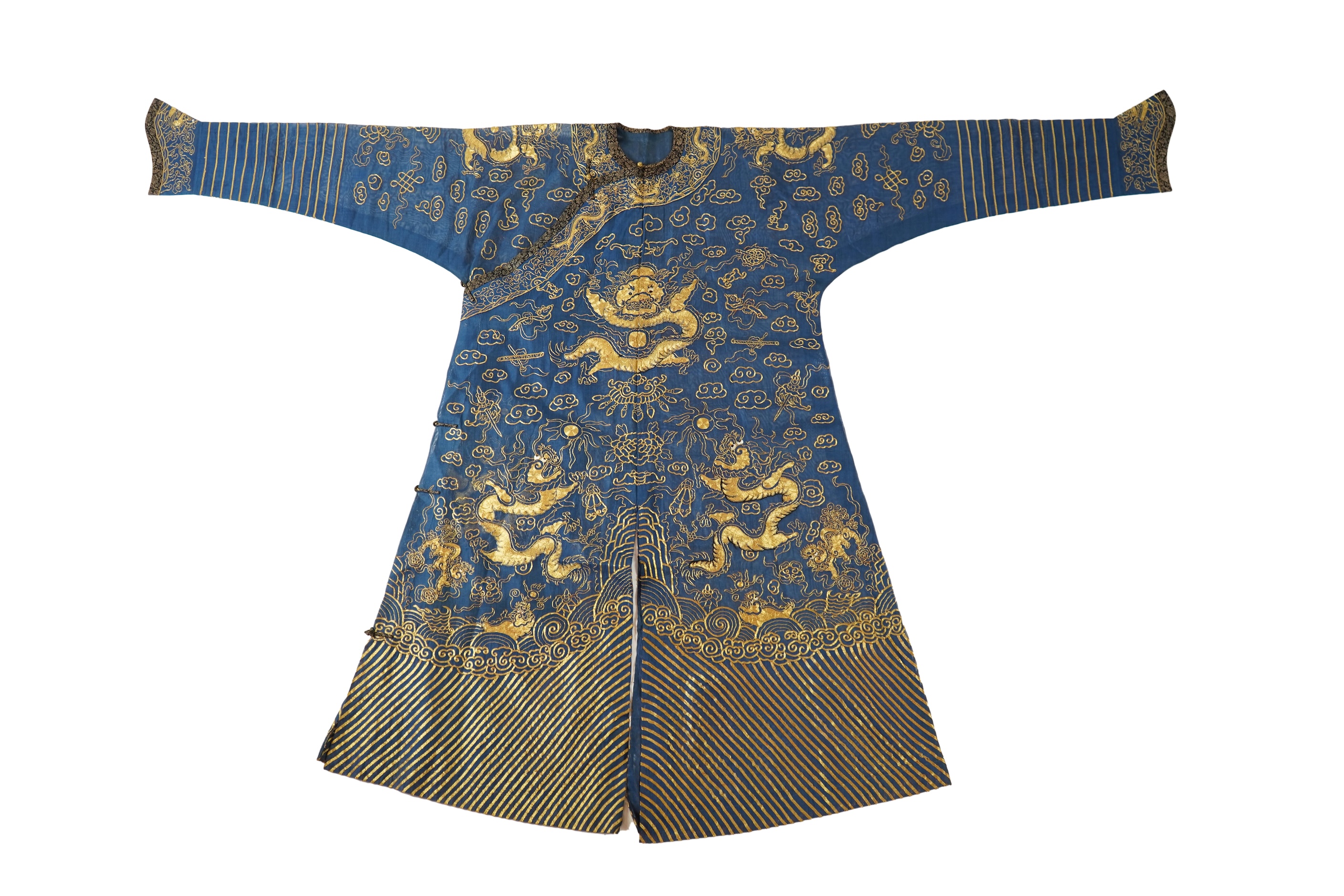 A Chinese gold thread and silk gauze ‘dragon’ summer robe, jifu, early 20th century